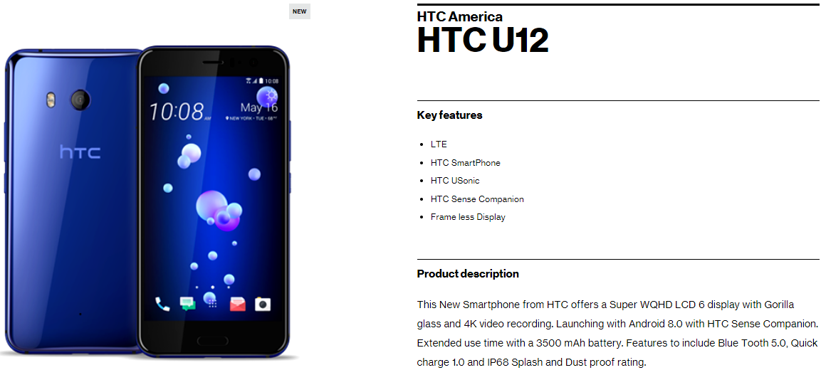 HTC U12 listed on Verizon, some specs released